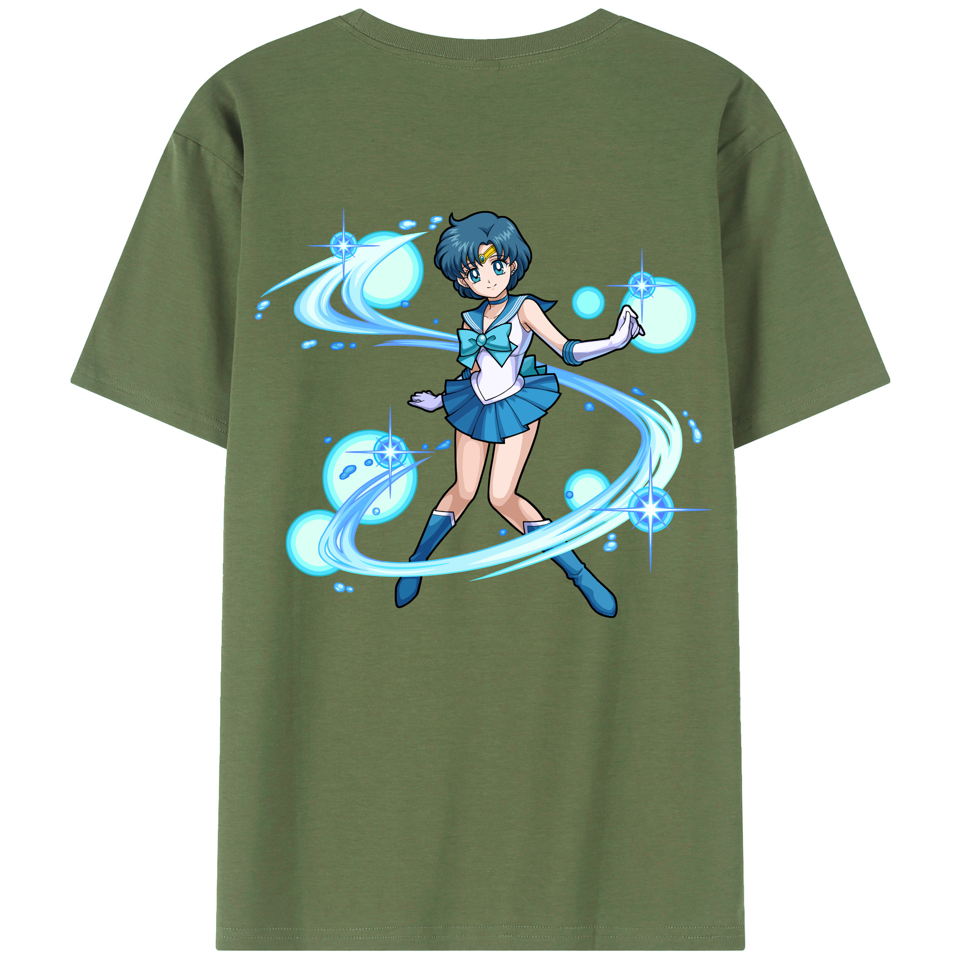 （画像用） 美少女戦士セーラームーン 水野 亜美 みずの あみ Sailor Moon Mizuno Ami 綿100％ メンズ半袖Tシャツ（バックプリント） 通気性